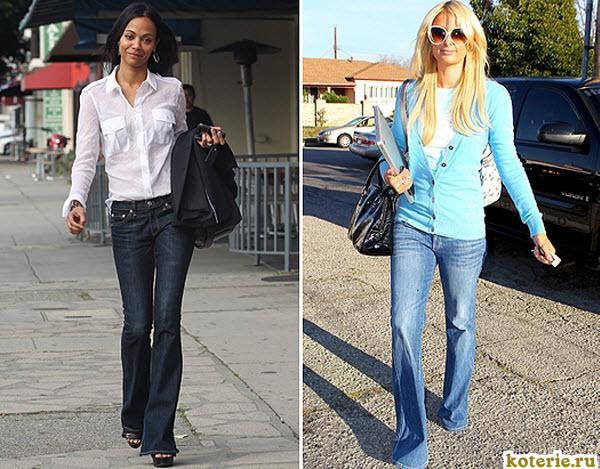 Модные женские джинсы клеш